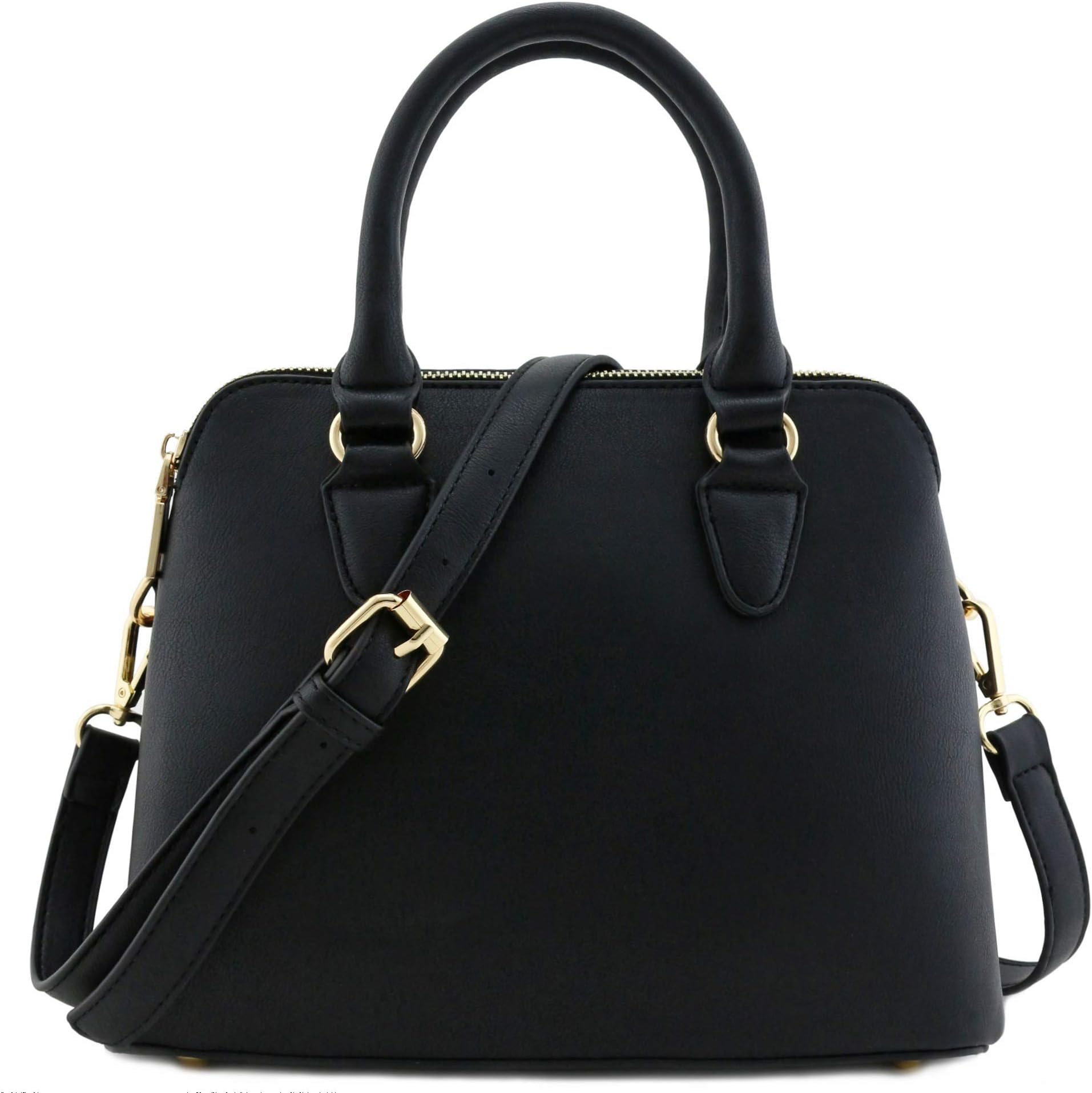 Classic Double Zip Top Handle Dome Satchel Bag