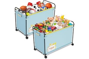 JBBTOOL 2PC Extra Large Toy Box, 180L Toy Storage Organizer with Wheels, Metal & Oxford Cloth Toy Chest With Handle, Toy Box for Living Room Area, Nursery, Bedroom, Playroom, Toy Boxes for Boys, Girls, Kids