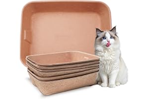 YCSKJK Disposable Cat Litter Box, Sturdy and Durable, Extra Thick, Large Size - 16.2"x12.6"x3.9", Leak Resistant and Sustainable, Disposable Litter Boxes for Cats (Brown, 6-Pack)