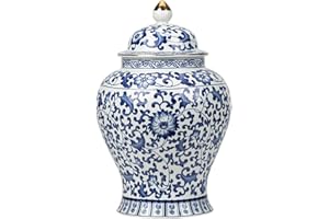 Blue and White Vase Blue and White Ginger Jars 900ml/30oz Lotus Design Ceramic Jar with Lid Decorative Sealing Tea Containers