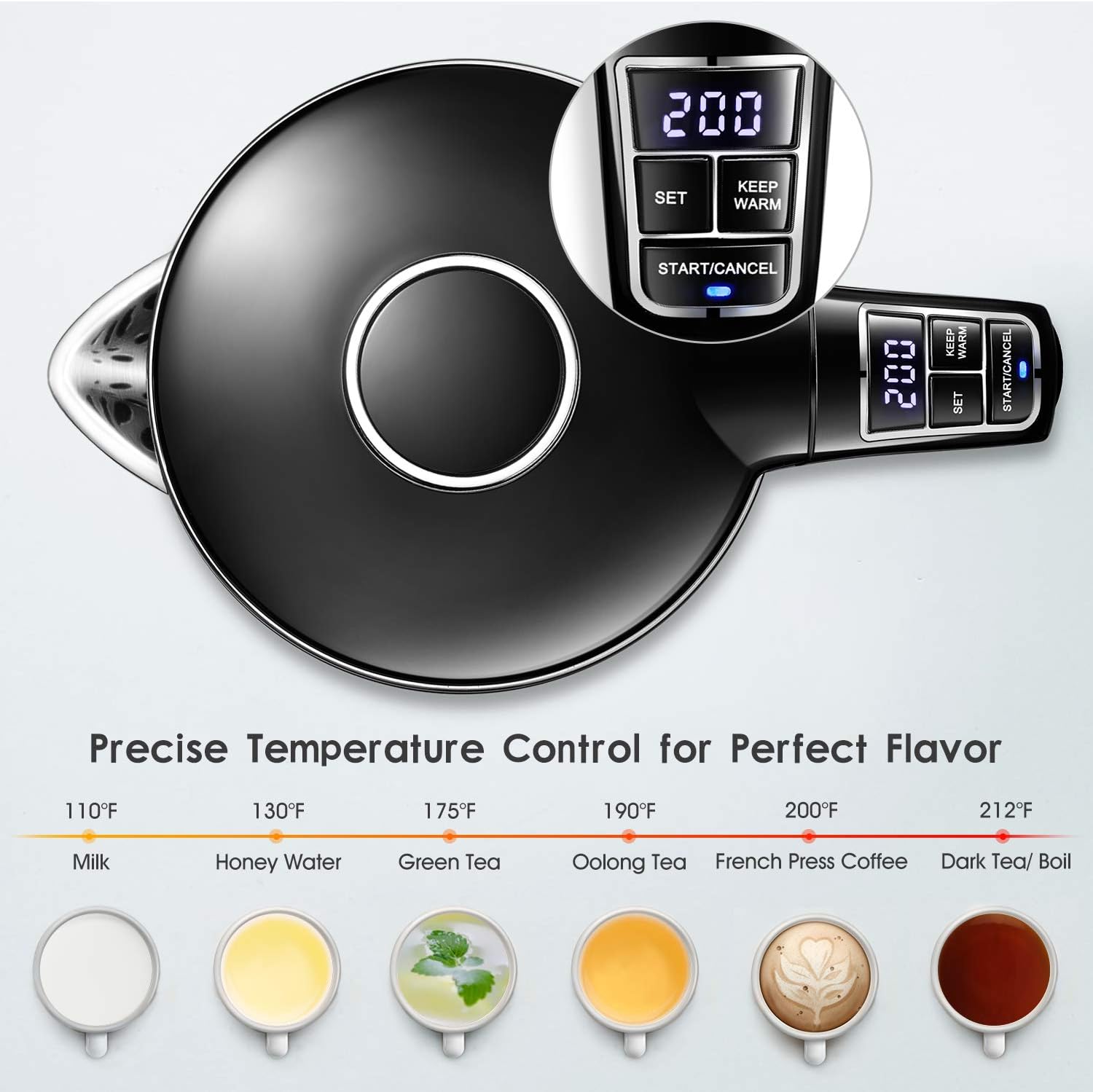 Miroco Electric Kettle Temperature Control 1.7L Double Wall Keep Warm, Anti-scald Tea Kettle 100% Stainless Steel BPA-Free Hot Tea Kettle, Auto Shut-Off, Boil-Dry Protection, 1500W Fast Boiling-120V: Kitchen & Dining