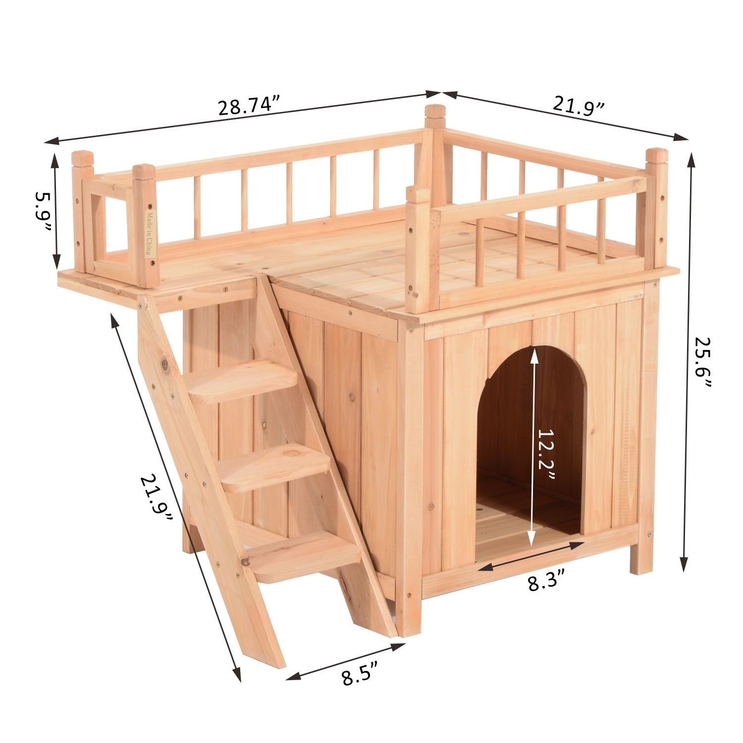 PawHut 2Level Elevated Waterproof Outdoor Wooden Treehouse Cat Shelter