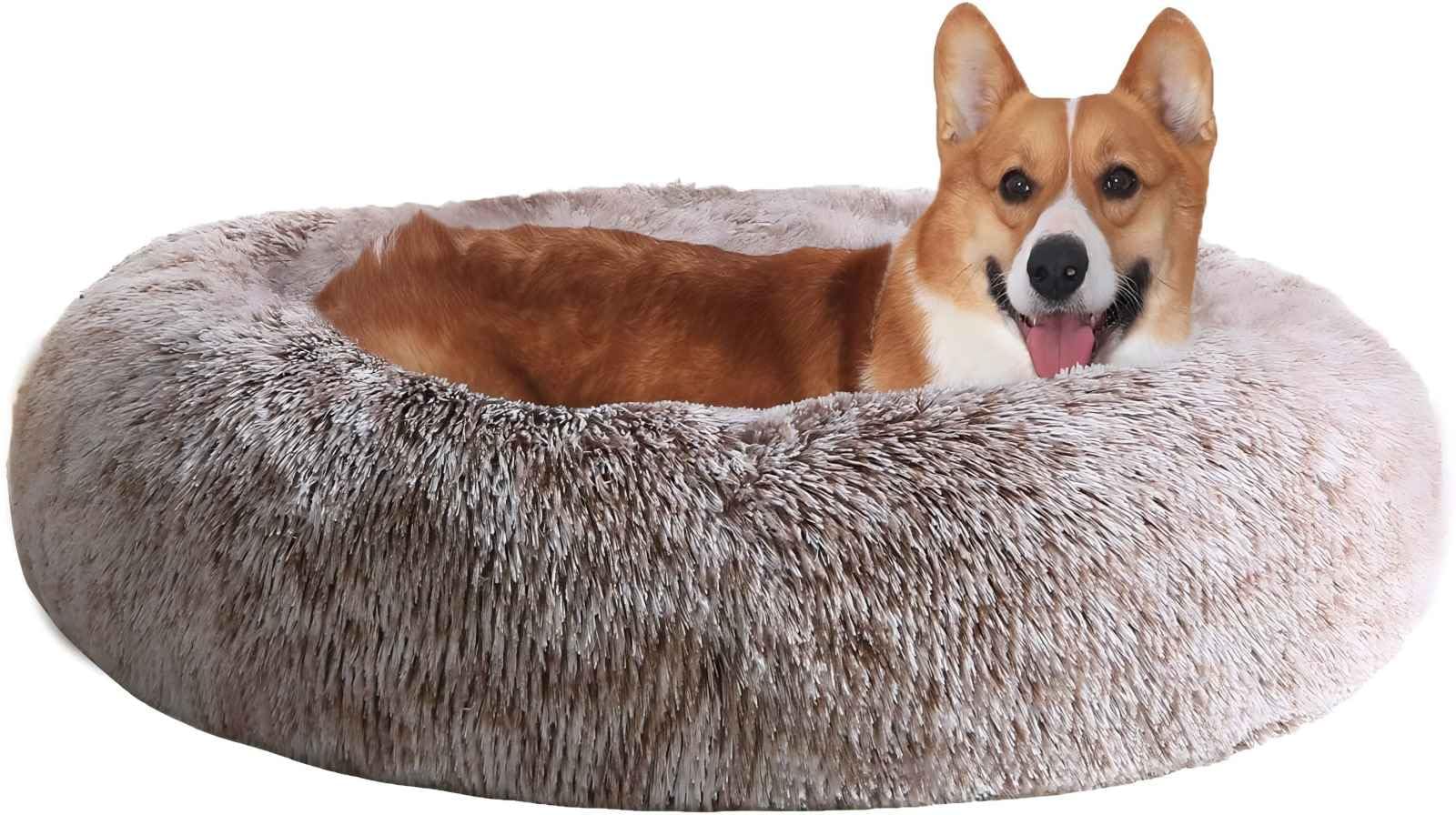 Photo 1 of JOLLYVOGUE Dog & Cat Bed, Calming Anti-Anxiety Pet Bed for Small Dogs, Fluffy Donut Cushion for Small and Medium Pets (23")