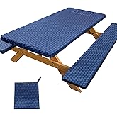 Picnic Table Cover with Bench Covers Portable Table Cloth Built-in Storage Pocket Picnic Table Covers With Elastic Waterproof Camping Essentials for RV Camping