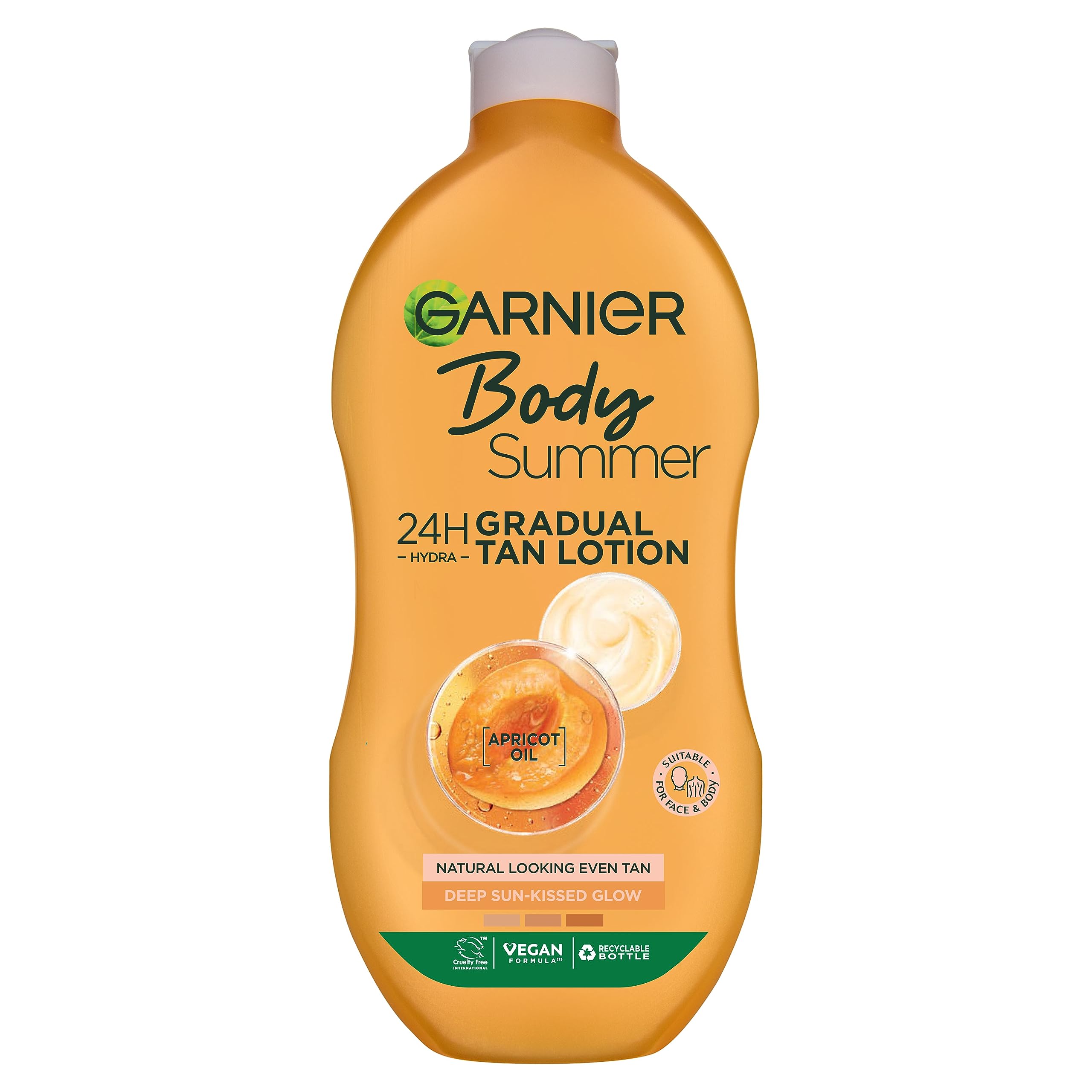 Garnier Summer Body Gradual Tan Moisturiser, For A Radiant, Sun Kissed Glow, Suitable For Face and Body, 24 Hour Hydration and A Natural Even Tan, Fast Absorption, Vegan Formula, Deep, 250 ml