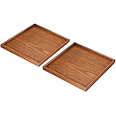 PATIKIL Wood Serving Tray 12 Inch, 2 Pack Square Decorative Platter for Home Decor Kitchen Table Candle Holder, Brown