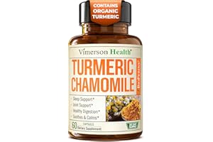 VIMERSON HEALTH Turmeric Supplement & Chamomile Capsules for Sleep - Organic Turmeric Sleep Supplement with Chamomile Flowers Extract (Manzanilla) - Relaxation & Stress Support - Joint & Digestive Health. 60 Capsules