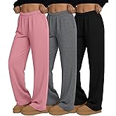 Velvelhall 3 Pack Women's Wide Leg Sweatpants Interior Drawstring Baggy Sweatpant High Waisted Casual Jogger Pant with Pocket