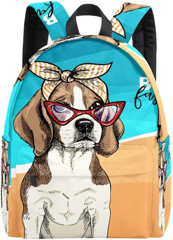 Kid's Backpacks Beach Beagle Dog Sunglasses Retro Bandana Rucksack Cute