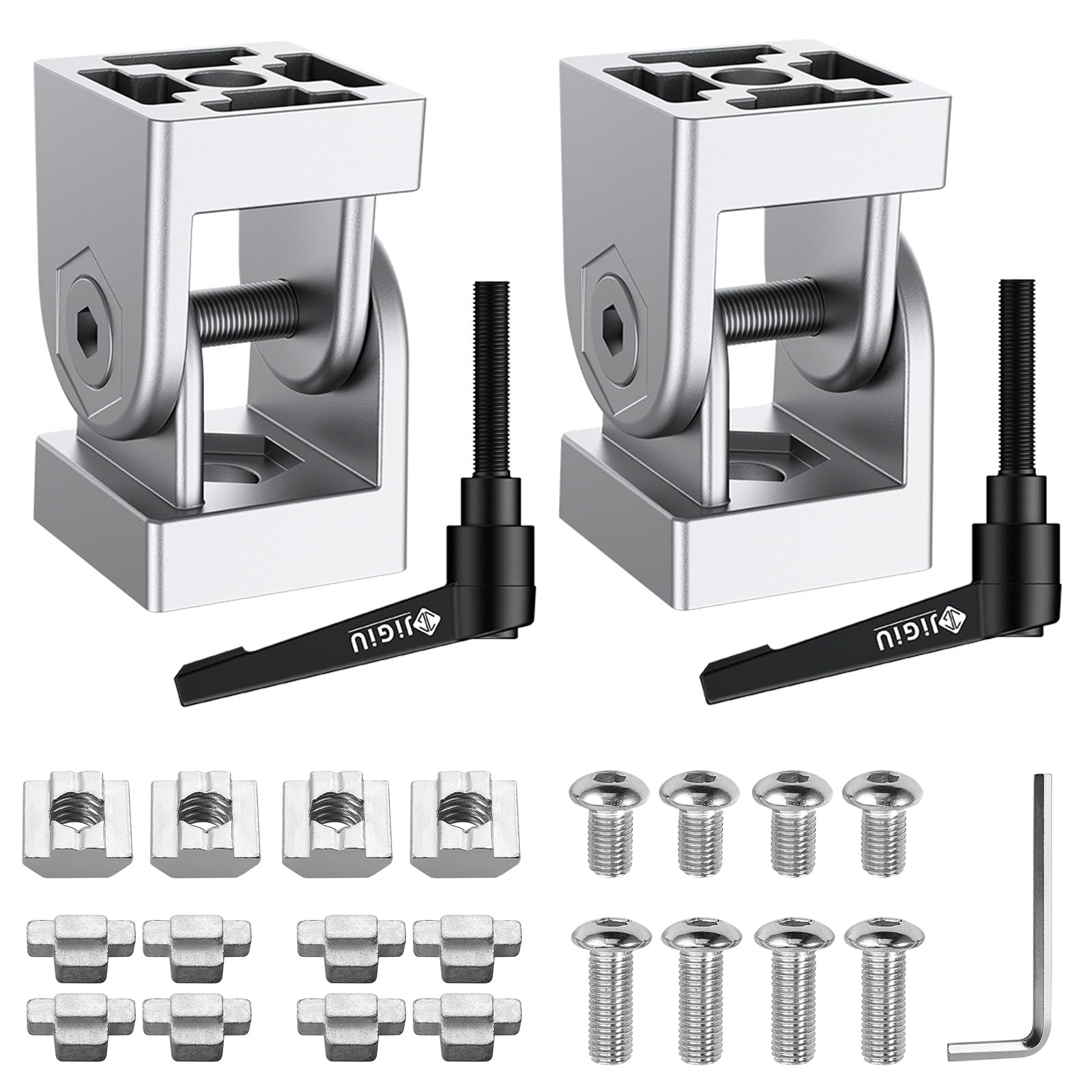Joint Connector, JiGiU 2 Pcs 3030 Joint Aluminium Profile Extrusion Corner Connector 180° Rotation Range Made of Zinc Alloy with Lever and Mounting Accessories