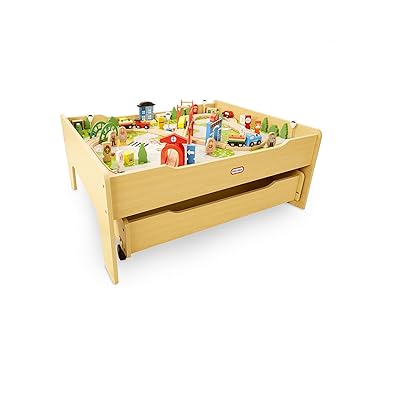Buy Little Tikes Real Wooden Train And Kids Table Set With Over 80 Multicolor Pieces Activity Table With Storage Tracks Trains Cars And More Train Set Table Playset For Boys And
