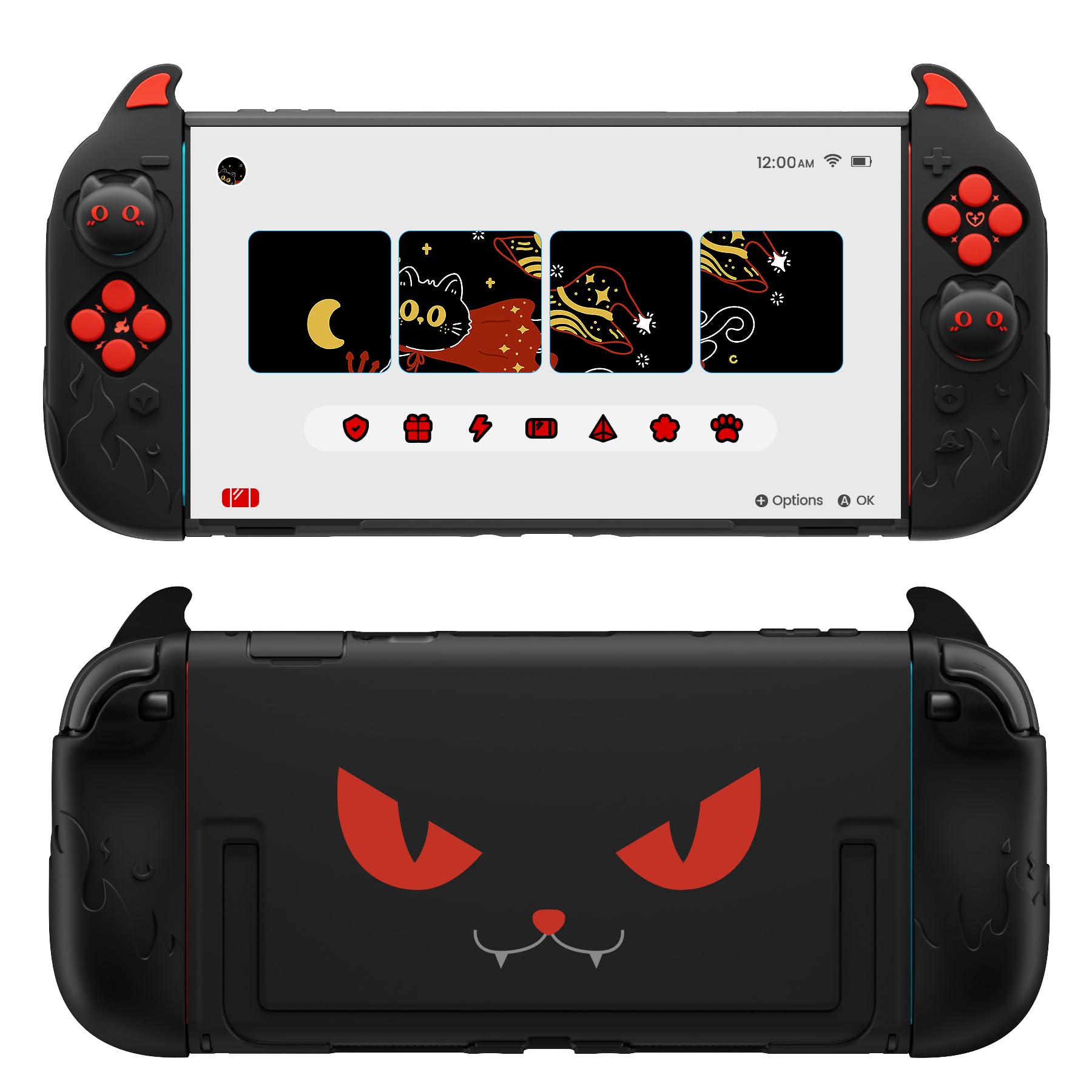 playvital Cute Demon Protective Shell for Nintendo Switch 2, Kawaii Anti-Slip Silicone Grip Cover + Dockable Hard Case for Nintendo Switch 2 with Thumb Grips & Sticker, Shockproof - Black