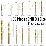 TOPEC 108pc HSS-Titanium Drill Bit Set 1.5-10mm 14 Sizes Self-Centring 118° Tip view 2