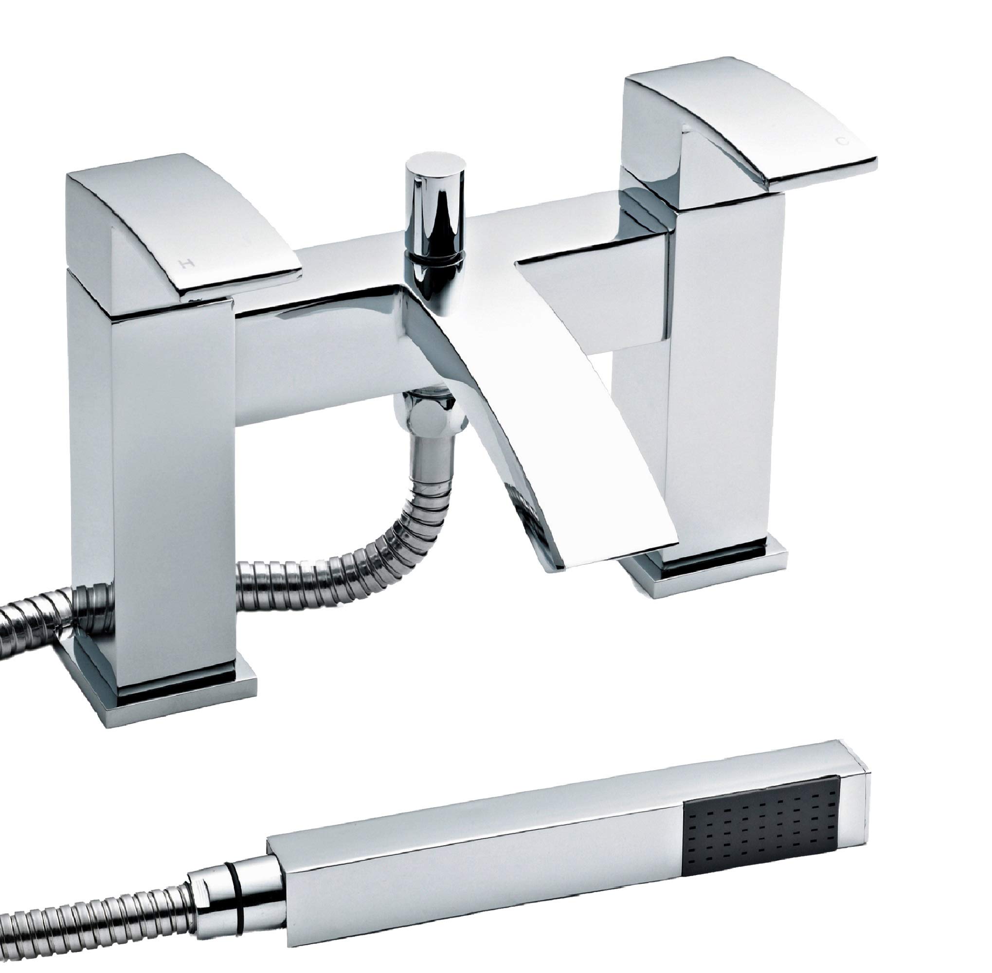 Nuie TSI304 Vibe | Modern Bathroom Deck Mounted Square Shower Bath Mixer Tap , 229 x 127 x 138mm , Chrome