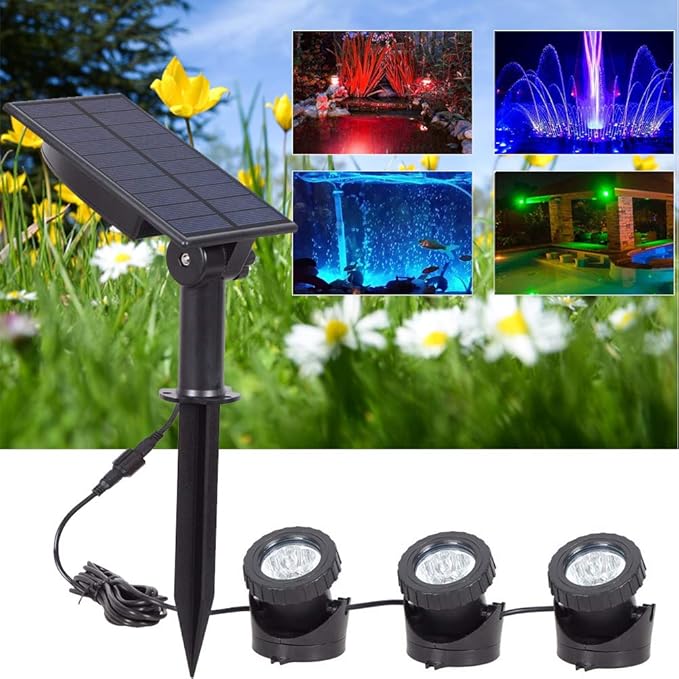 SUPEWOLD Unterwasser-Teich-Licht, solarbetriebene LED-Strahler für den Außenbereich, wasserdicht, Garten, Hof, Pool, Teichbeleuchtung, Landschaftslampe, 18 LEDs