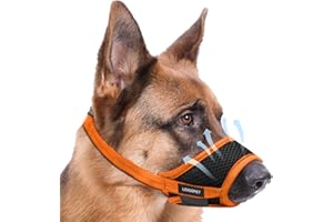 LEIGOPET Dog Muzzle, Soft Mesh Muzzle for Small Medium Large Dogs Anti Biting Barking Chewing with Adjustable Strap, Breathable Drinkable Pets Muzzle for German Shepherd Chihuahua Labrador Grooming (Orange,L)