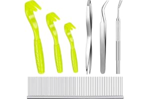 7 Pcs Tick Removal Tool Kit, Include 3 Pcs Plastic Removers, 3 Pcs Stainless Steel Tick Remover Tweezers and 1 Pcs Comb, for 