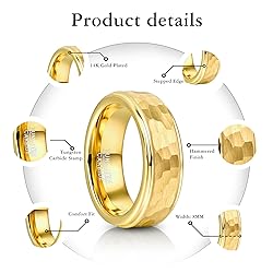NUNCAD Gold Hammered Tungsten Carbide Ring for Men