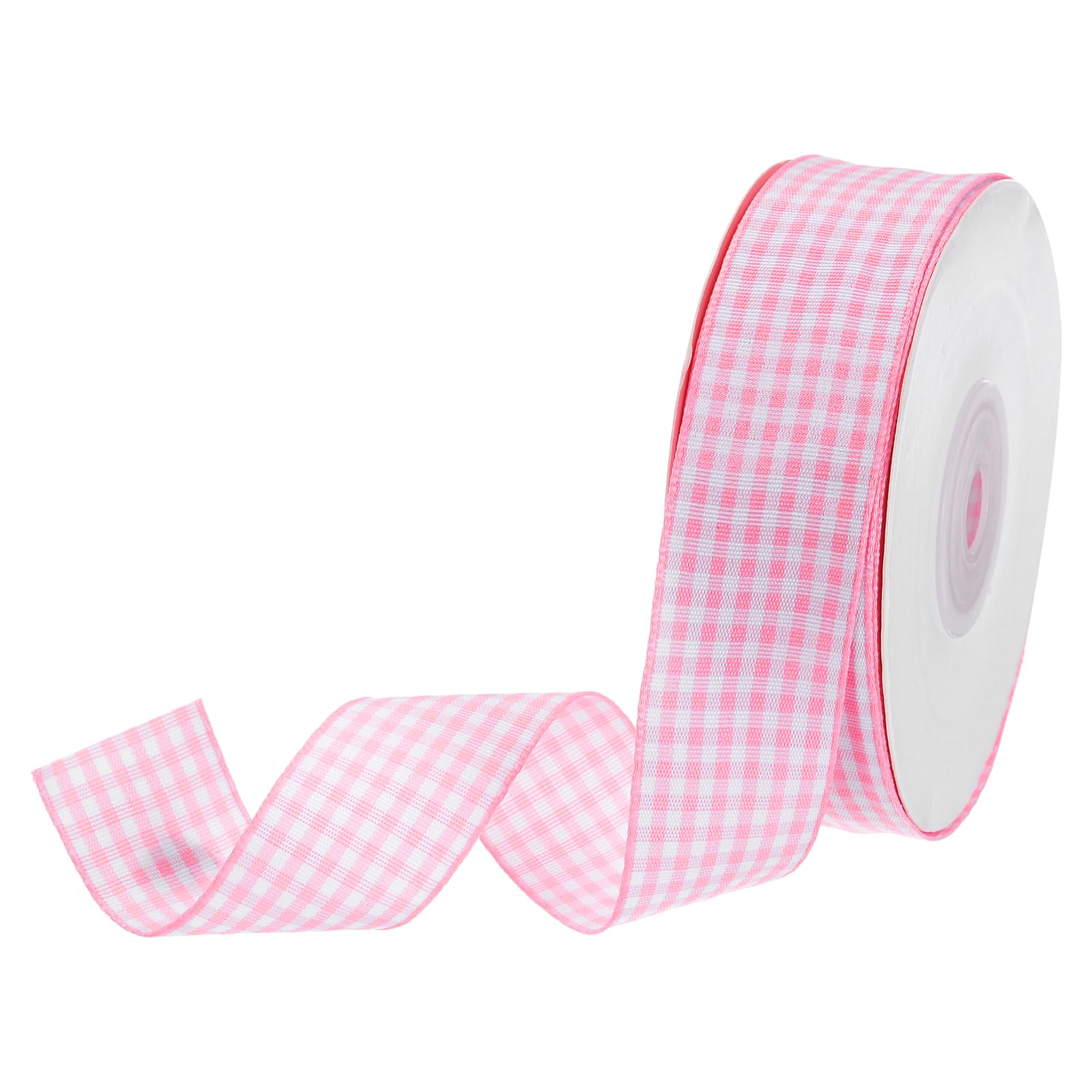 DMiotech 1 Inch 25 Yards Gingham Ribbon, Checkered Ribbon Plaid Ribbon for Gift Wrapping Decoration Art Craft DIY, Pink — image 1
