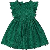 Csbks Toddler Girls Cute Pompoms Lace Floral Elegant Retro Swing Party Dress