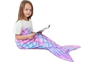 Viviland Mermaid Tail Blanket - Plush Mermaid Wearable Blanket for Girls All Seasons Soft Flannel Snuggle Blanket Scale Sleeping Bag 17"×39" Purple