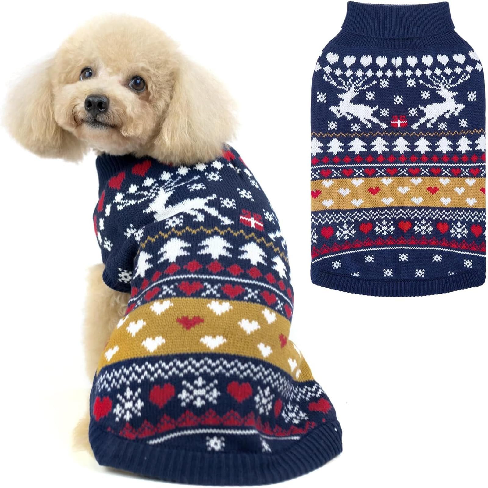PUPTECK Christmas Dog Jumpers - Soft Warm Outfit Dog Sweaters Cold Weather Knitted Clothes for Small Medium Large Dogs Winter Wearing Costume, Navy XS