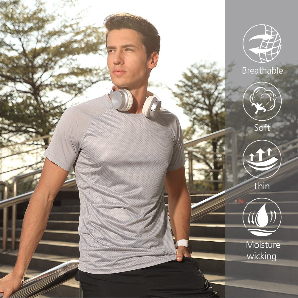 Camel Short Sleeve Shirts for Men Crew Neck Tees T-Shirt Dress Breathable Quick-Dry Casual for Fishing Golf Gym Athletic Running Workout (XXXL Gray)