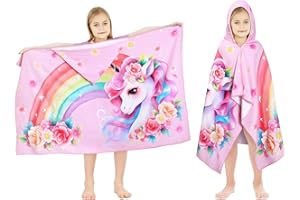 decalsweet Kids Cotton Hooded Bath Towels Beach Towel for Toddlers 3-10 Years Girls Boys Soft Swim Pool Wrap Absorbent Extra Large Poncho Bathrobe