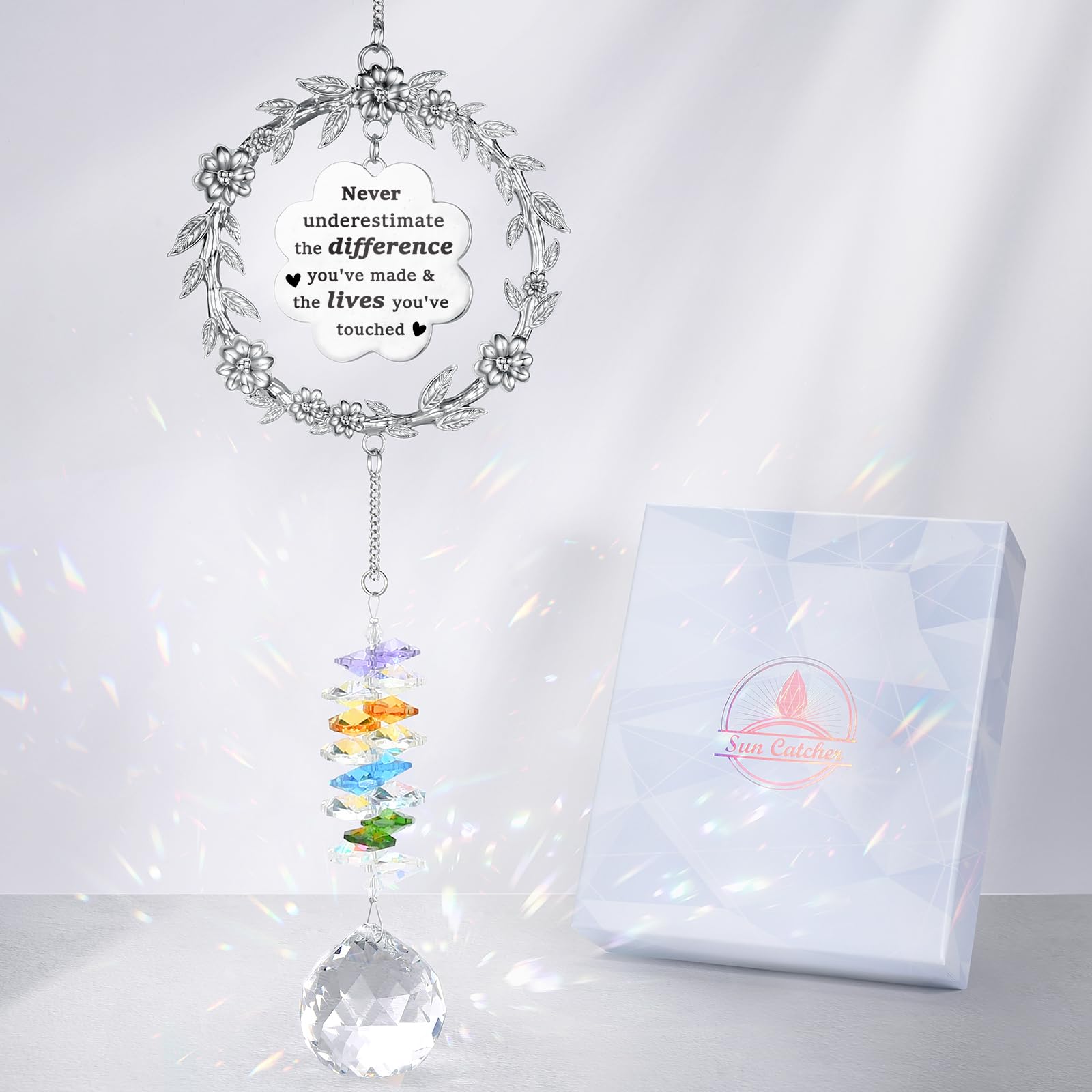Photo 1 of Retirement Gifts for Women, Sun Catcher Gift with Engraved Happy Retirement Message, Hanging Crystal Sun Catcher Ornament for Window Rainbow Maker, Appreciation Gift for Retired Teacher, Friends, Mom