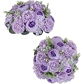 BLOSMON Peony Flower Balls Centerpieces: 2pc 9.5 Inch Lilac Fake Peony Floral Arrangement Bouquet Wedding Dinning Table Decoration Easy Use Artificial Silk Kissing Ball Home Party Decor