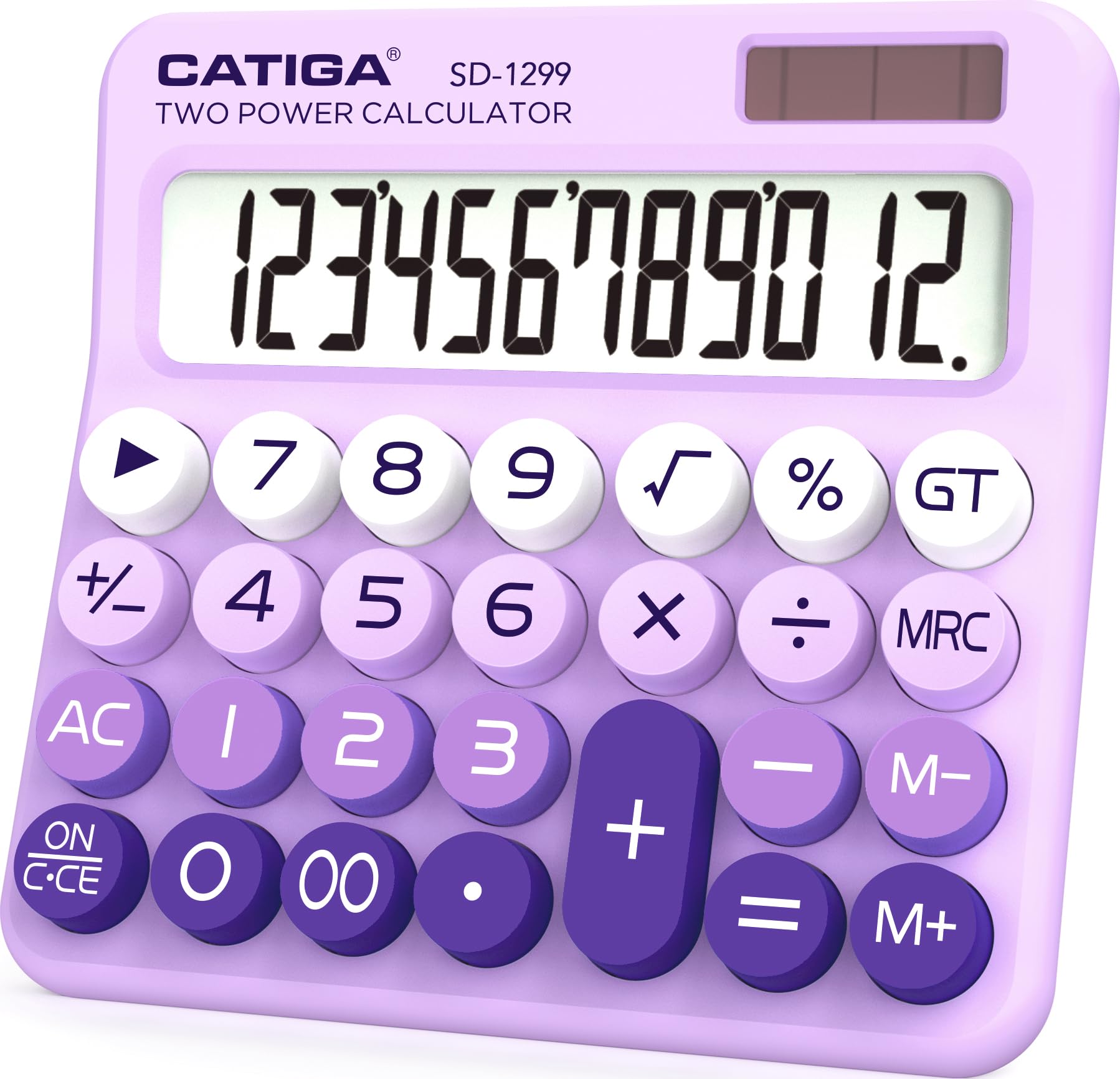 Photo 1 of CATIGA Mechanical Switch Calculator with Solar and Battery Dual Power, 12-Digit Large LCD Display, Aesthetic and Cute Desktop Calculator with Big Button, for Home, School and Office Use, SD-1299