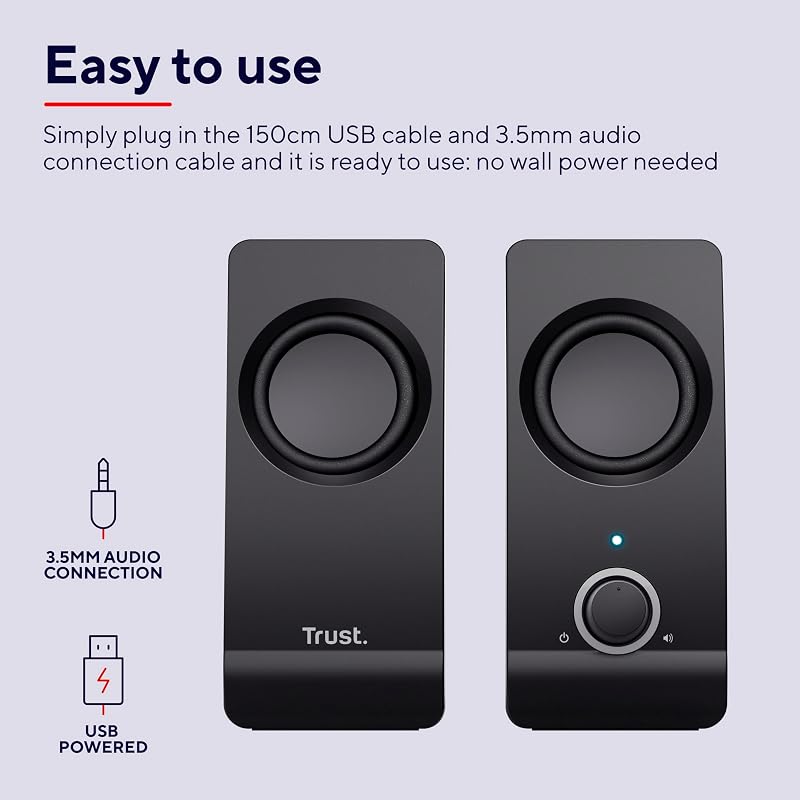 Remo 2.0 PC Lautsprecher Boxen 16 W (8 W RMS), 3,5 mm Audioanschluss, Stromversorgung über USB, Kompaktes Soundsystem, Stereo Lautsprecherset für Computer, Laptop – Schwarz