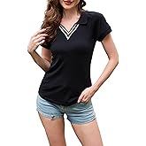 LEADHALO Merino Wool V Neck Polo Shirts for Women for Tennis, Breathable Moisture Wicking Womens Golf Shirt Short Sleeve