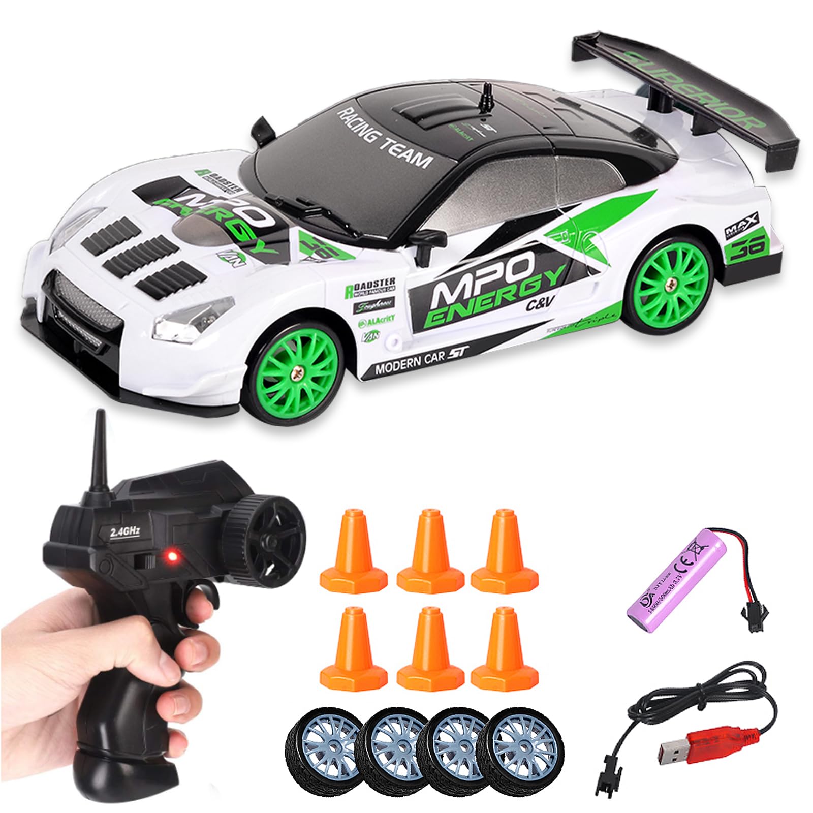 Aipinvip RC Drift Car 1:24 4WD Remote Control Racing Cars 15km/h 2.4GHz Mini Model Car Toy for Boys Kids Adults — image 1