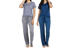 Real Essentials 2 Pack: Women's Comfy Pajama Sets - Short & Long Sleeve Ladies Loungewear Sleepwear PJs (Available In Plus)