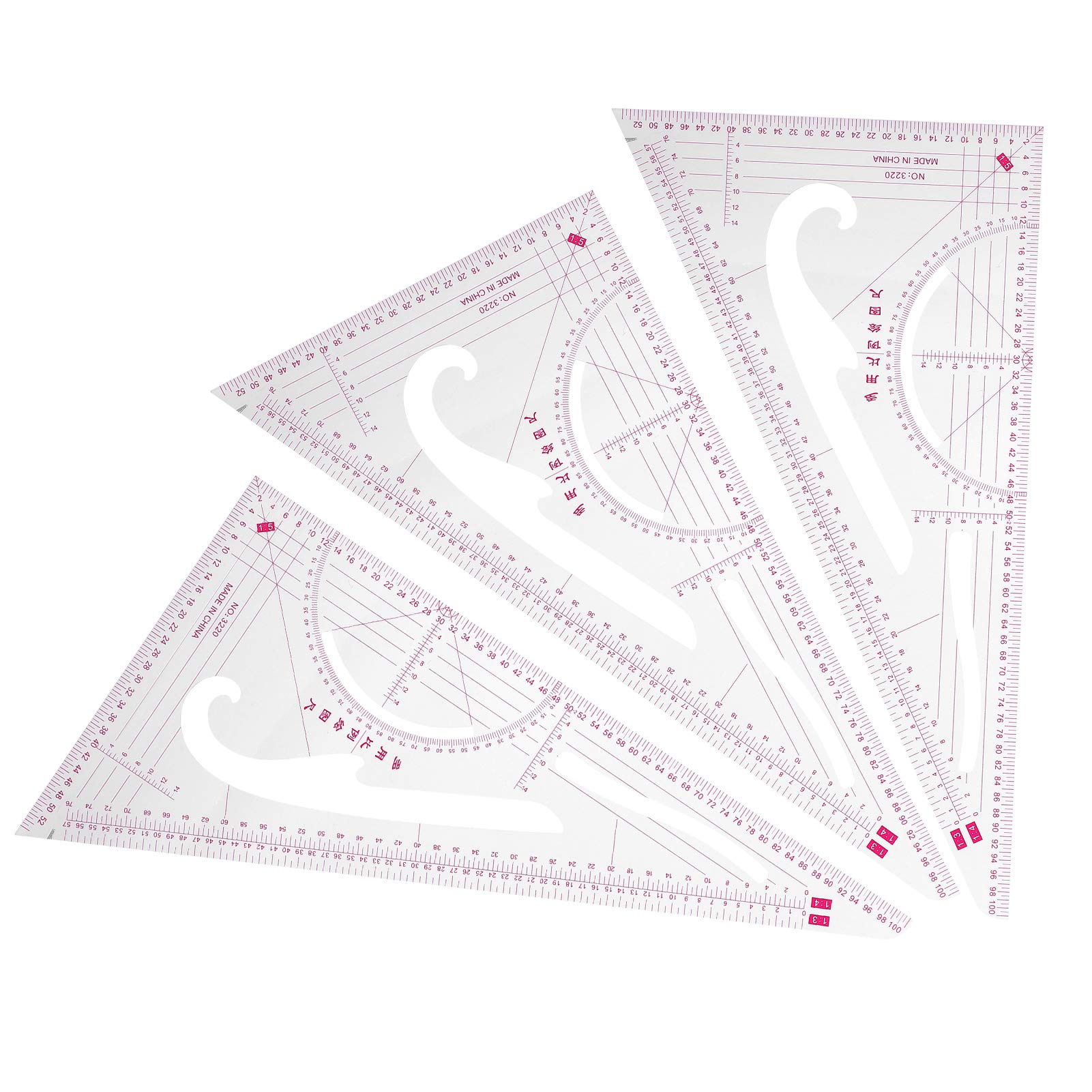 Pssopp 3Pcs Sewing Garment Ruler, Triangle Scale Ruler, Multifunction Sewing Dress Making Tailor Tool, Embroidery Sewing Supplies