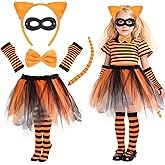 Kyson 7 Pieces Girls Orange Cat Costume Cartoon Kitten Accessories Striped Cat Ear and Tail Set Halloween Book Day Party