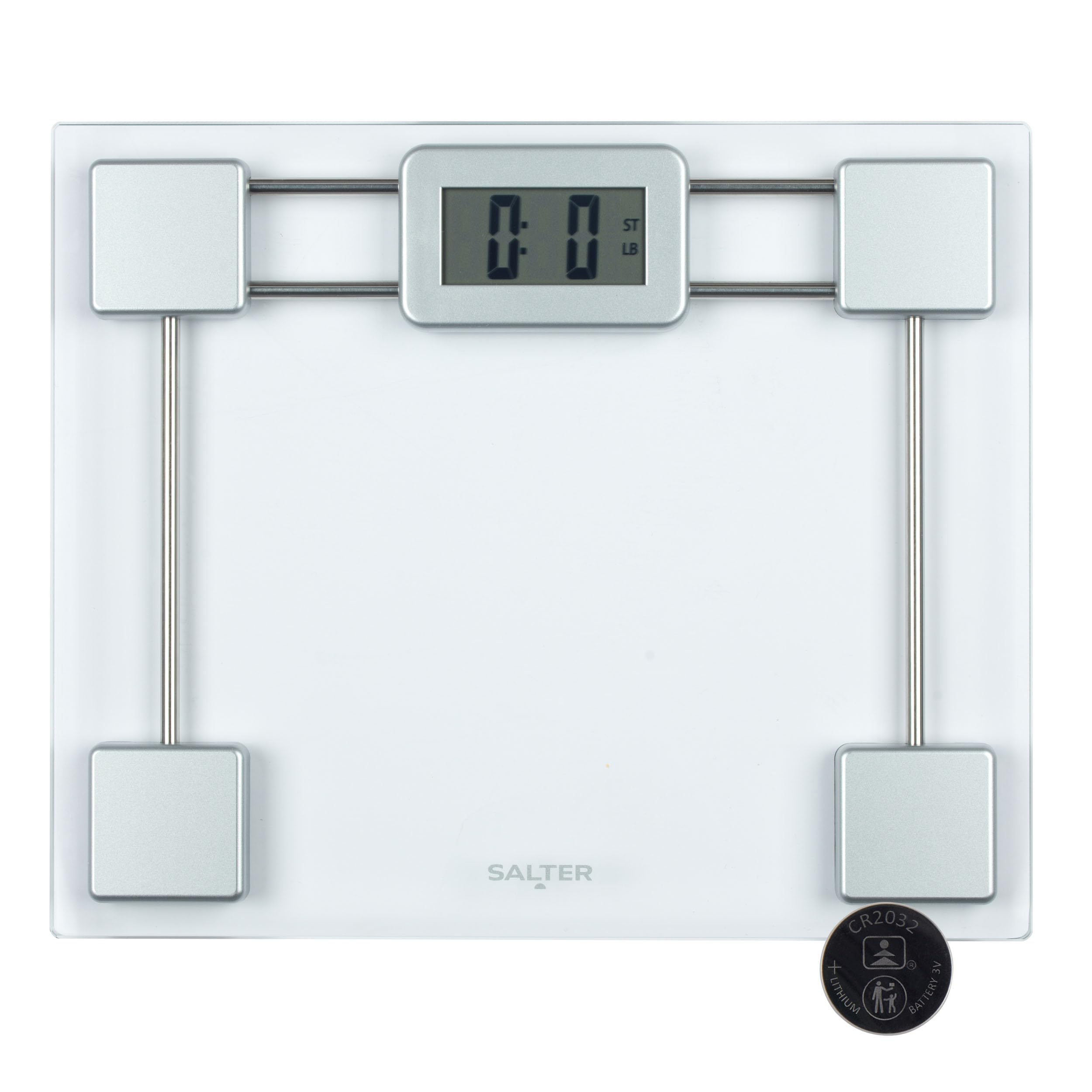 Salter 9081 SV3R Glass Bathroom Scale – Electronic Digital Bodyweight Scale, 150kg/23st 8lb, LCD Easy to Read Display, Step On Instant Readings, Slim for Neat Storage, Includes Carpet Feet & Battery