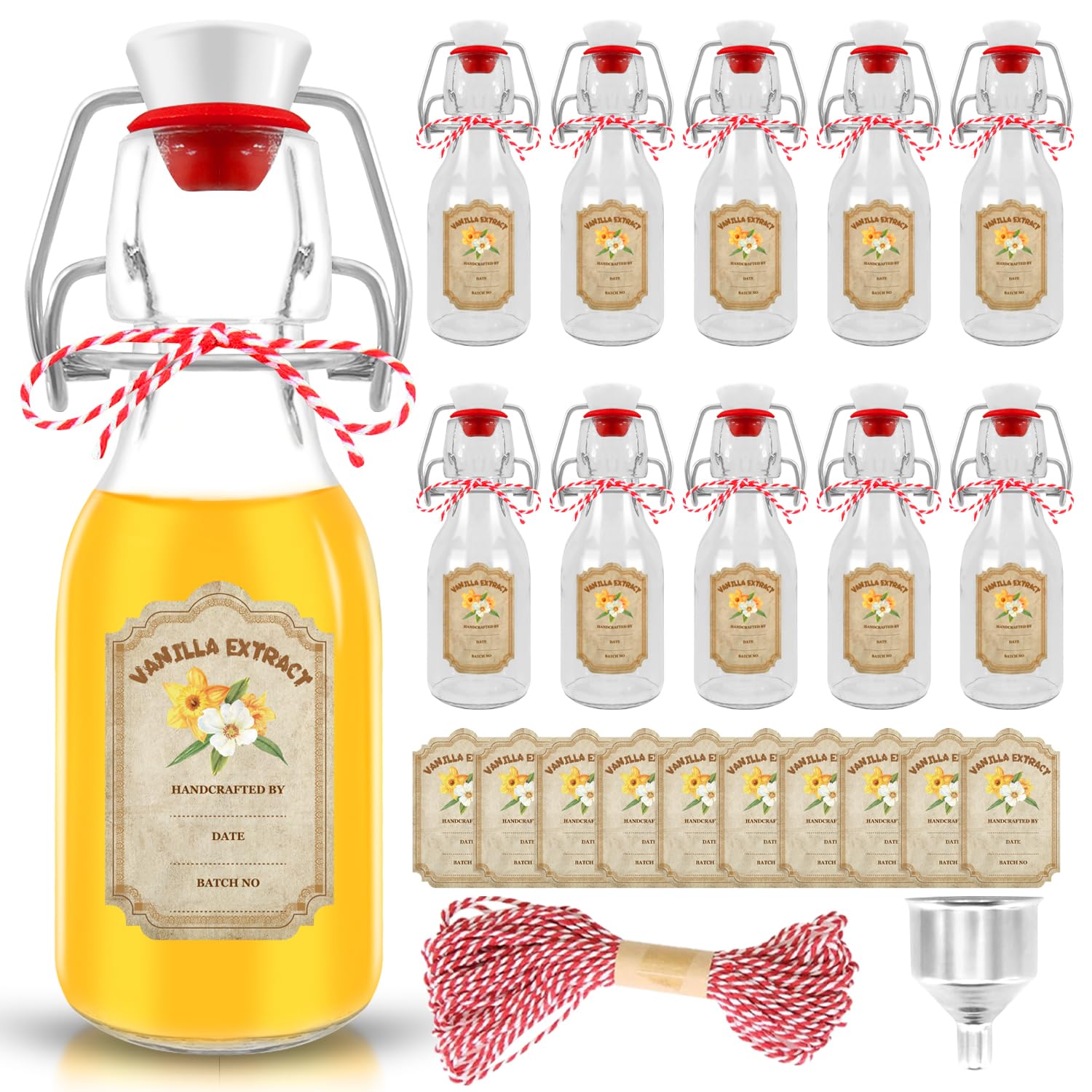 Photo 1 of 10 pack Vanilla Extract Bottles ?Flip Top vanilla bottles,10 pcs Vanilla Extract Stickers for homemade vanilla extract bottles Syrup Gift Glass Food Storage Canister Set (Transparent 8.5oz-10pack)