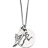 Runner Girl Running Shoe Necklace - Pewter Running Shoe Charm and Pewter Round Runner Girl Pendant on 18 inch Gunmetal Chain
