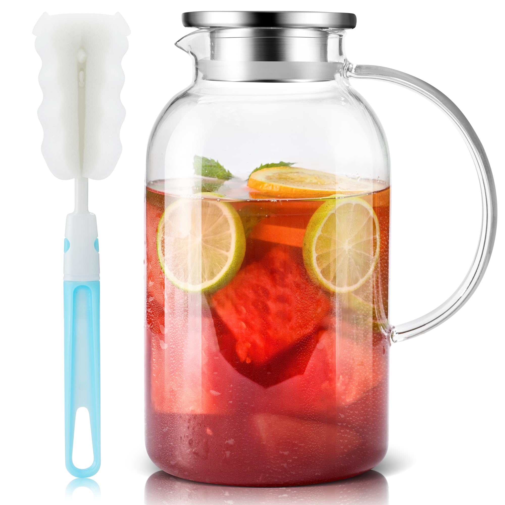 2.2 Liter 75oz Glass Pitcher with Lid Easy Clean Heat Resistant