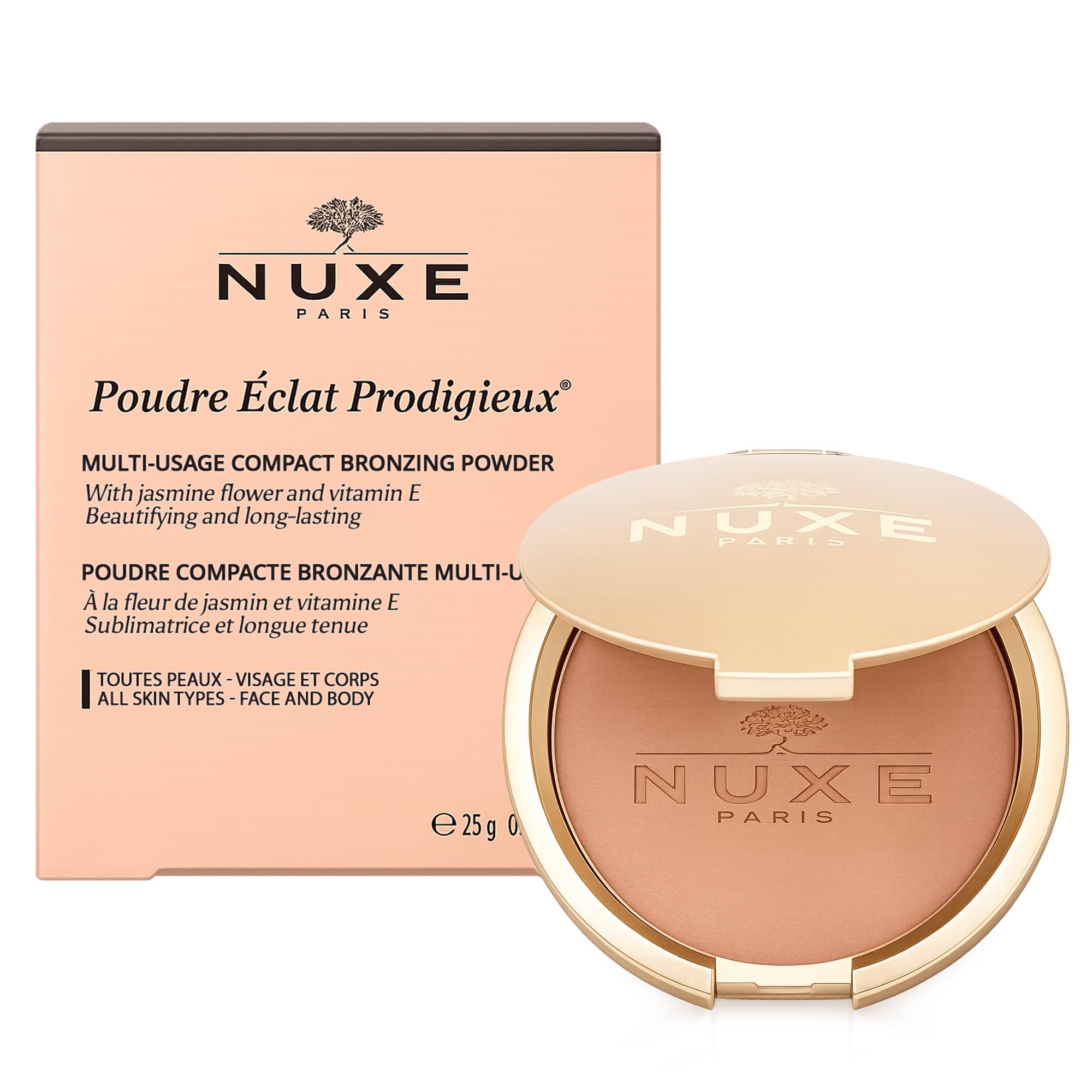Nuxe Prodigieux® Bronzing Powder 25g – Radiant Tan Enhancer, Lightweight Brightening Loose-Veil Finish, Bronzer & Highlight All-Over Glow, Suitable for All Skin Tones