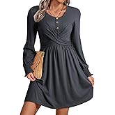 Acelitt Women's Fall Dresses 2025 Beach Casual Long Sleeve Loose Sundress Flowy Babydoll Mini Dress