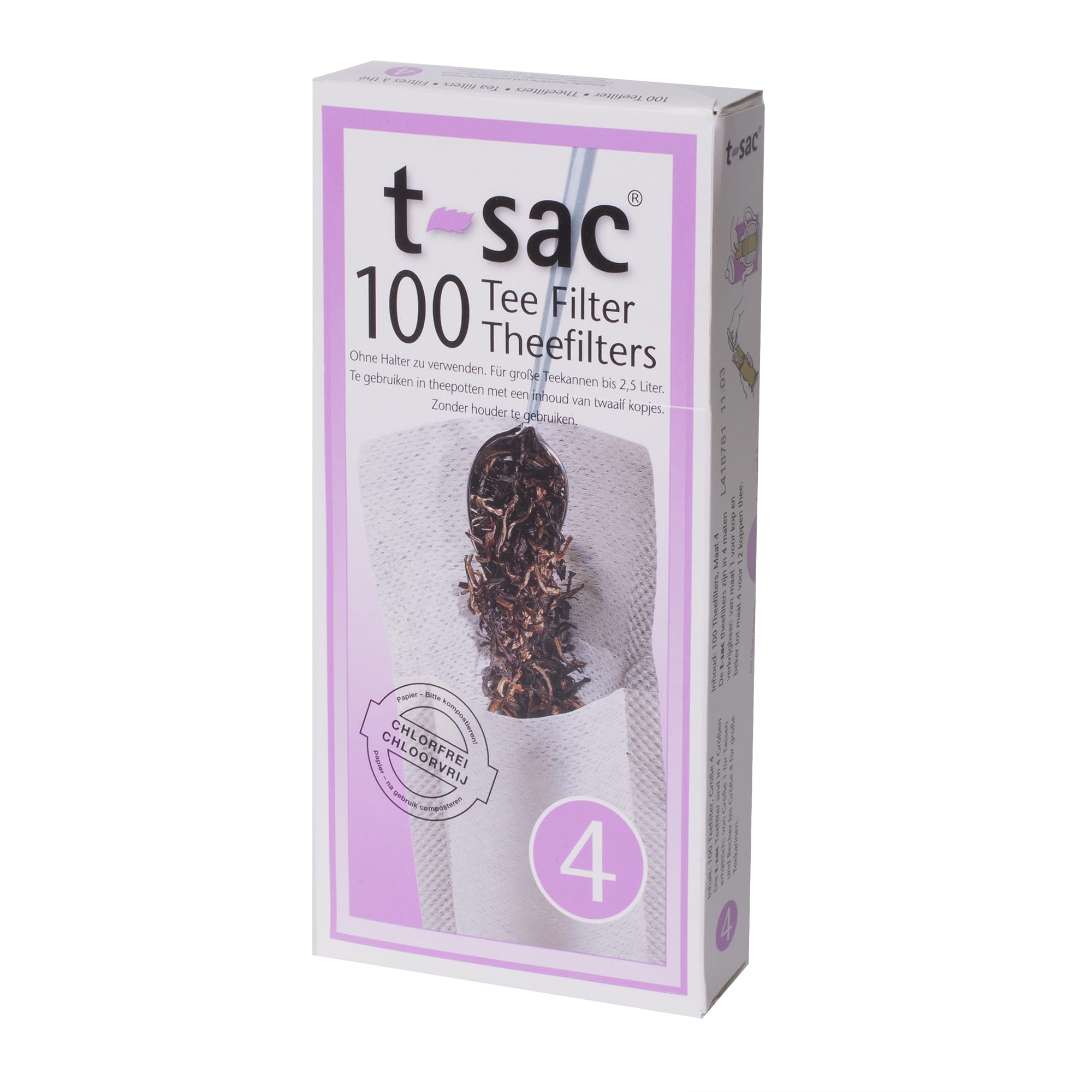 T-Sac Tea Filter Bags, Disposable Tea Infuser, Number 4-Size, 6 to 12-Cup Capacity, 100 Count by T-Sac