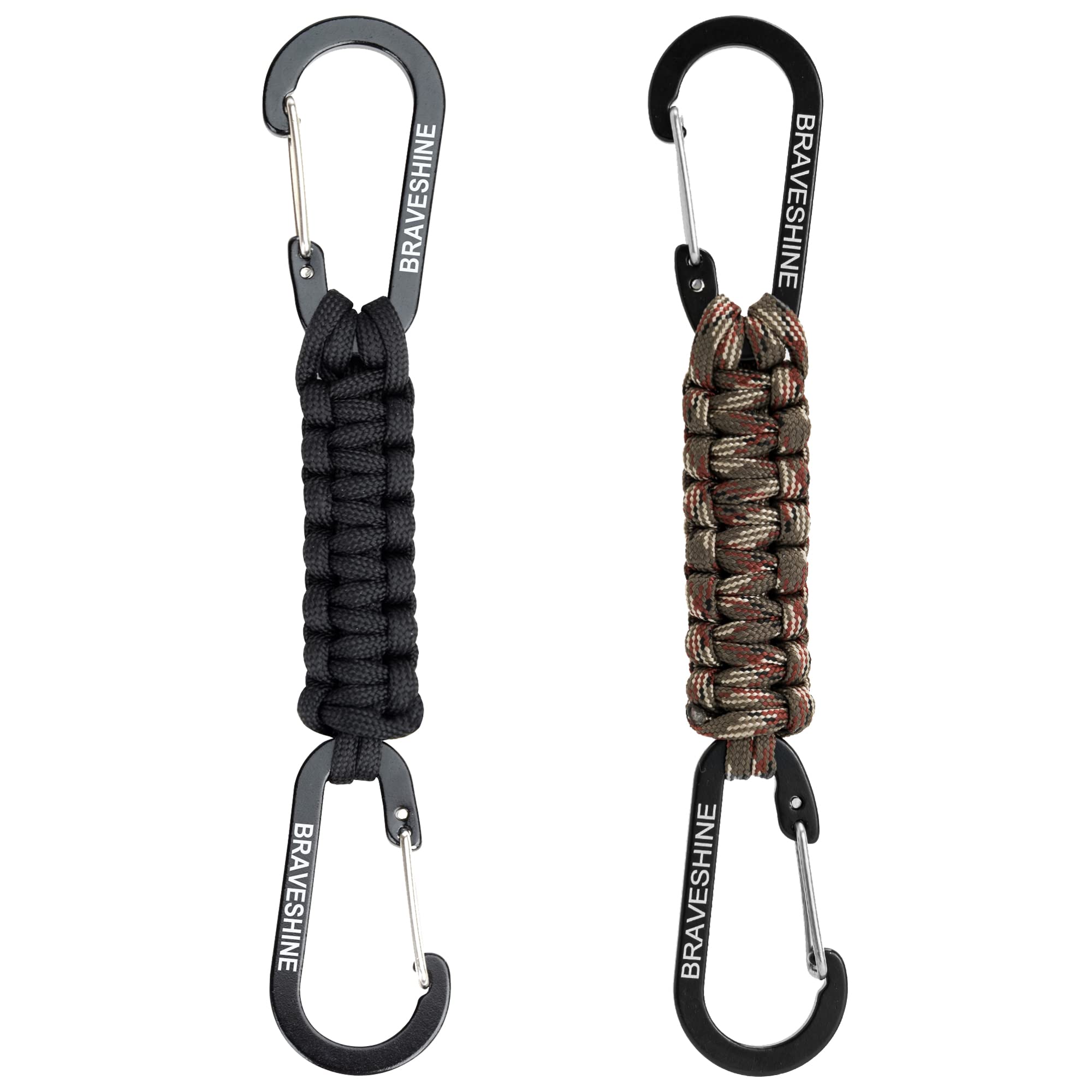 BRAVESHINE Keychain with Snap Hook Carabiner Clips, Paracord Keychain Carabiner Clips with Locking D Ring Hooks Hangers, Heavy Duty Lanyard Key Chain for Car Keys, Backpack, Tools, Men, Women