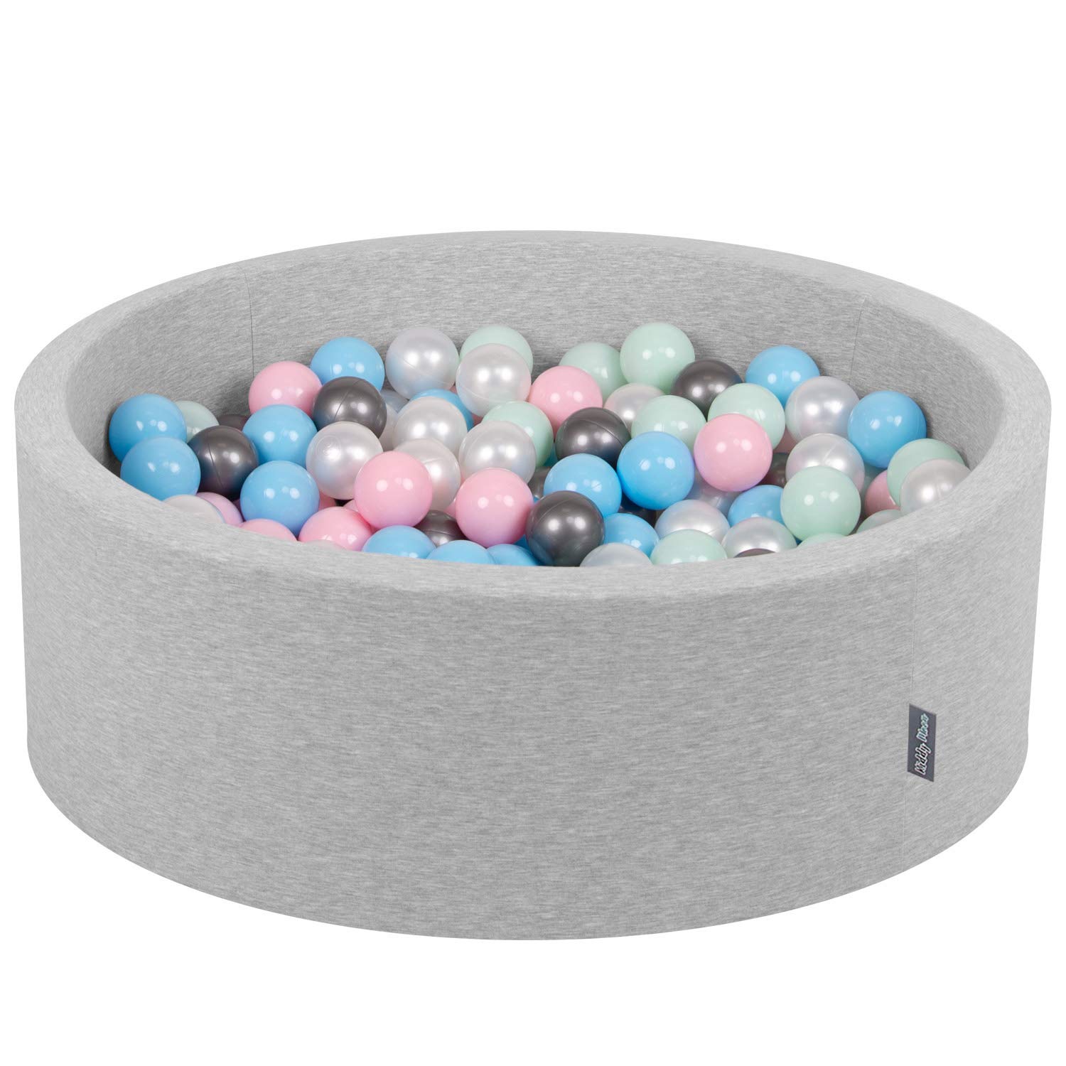 KiddyMoon 90X30cm/300 Balls ∅ 7Cm / 2.75In Baby Foam Ball Pit Made In EU, Light Grey:Pearl/Light Pink/Baby Blue/Mint/Silver