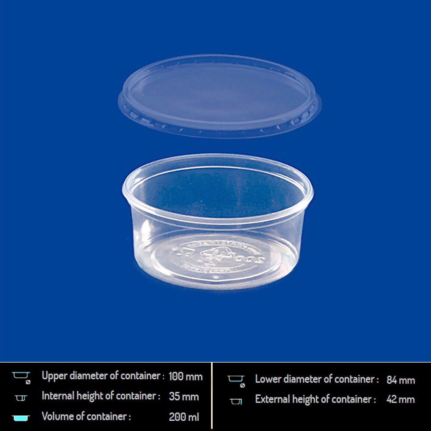 Clear Round Food Containers Plastic Storage Tubs with Lids Deli Pots Microwave (100, 200ml)