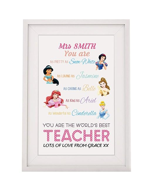 Best Teacher Gift Disney Princess Framed Print With Mount