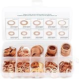 QWORK Copper Washers Kit 200 Pcs M5–M14 Assorted Flat Sealing Washers view 1