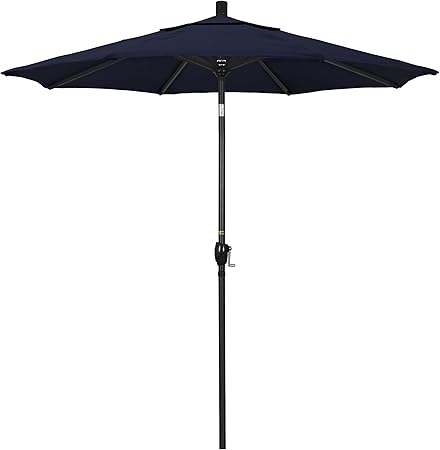 Amazon Com California Umbrella 7 5 Round Aluminum Market Umbrella Crank Lift Push Button Tilt Black Pole Navy Blue Olefin Patio Umbrellas Garden Outdoor